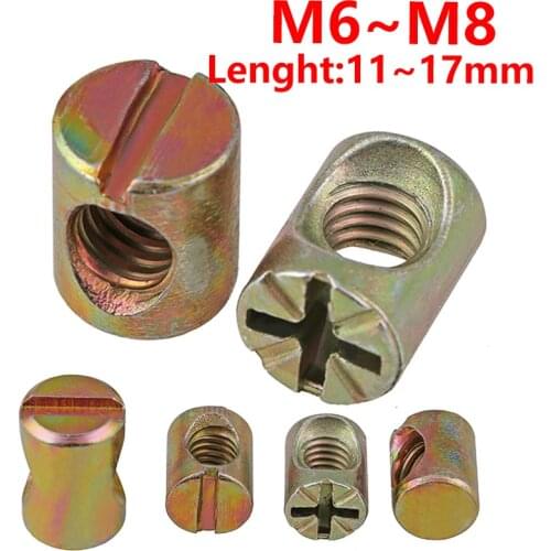 Cross/Slotted Carbon Steel Nut M6 M8 Furniture Nut Chair Bed Bed Crib Carved Wood Cross Hole Barrel Hammer Nut Barrel Guide Nut