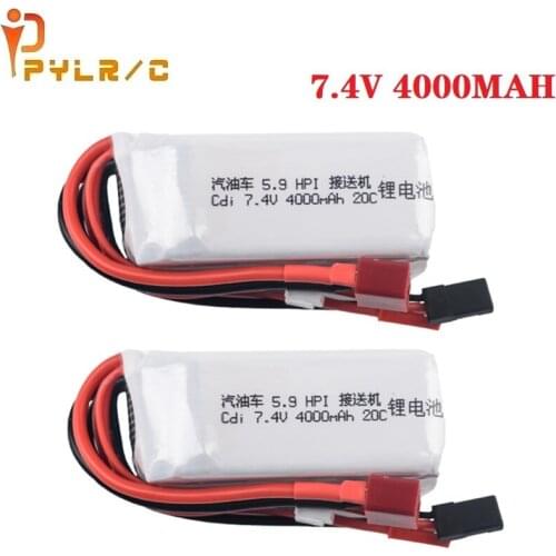 2PCS 7.4v 4000mah lipo battery for HPI XL OCTANE gasoline 5.9 1/8 for 7.4V 20C Cdi receiver lithium battery