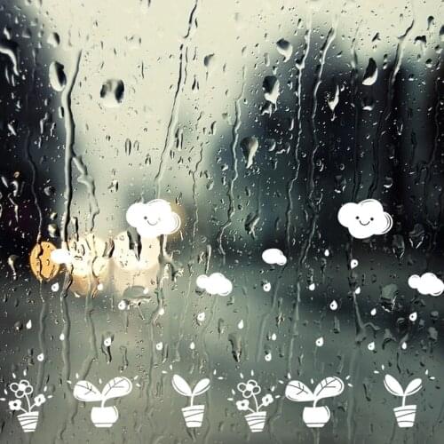 Flowers rain potted plants wall sticker for kids room living room home decor DIY art decals decorations Glass window stickers