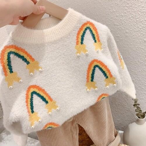 New Autumn Winter Lovely Toddler Baby Girls Sweater Tops Long Sleeve Rainbow Pullover Outfit