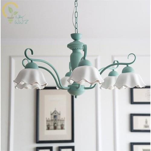 American Style Refreshing Iron Led Pendant Lights glass Lampshade for living room lamp Green Pendant Lamps Indoor Light Hanglamp