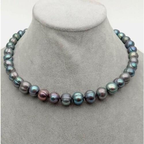 11mm black gray green colors baroque round pearl necklace heart clasp natural freshwater pearl Woman Jewelry 35cm 43cm 17'' 14