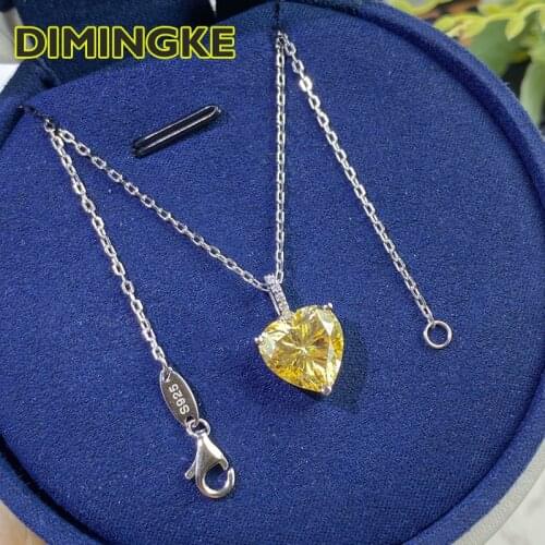 DIMINGKE 10*10MM Heart-shaped Yellow Diamond Emerald Necklace 100%-S925 Silver Jewelry Wedding Party Lover Gift