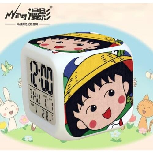 Chi-bi Maruko Toys LED Touch Multi-function Cartoon Alarm Clock Seven Color Night Watch Led Clock Fans Kids Children Gift