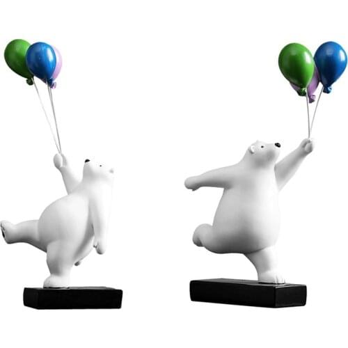 HOT Resin Flying Bear Figurines Balloon Polar Bears Statue Home Office Decoration Living Room Kids Room Desktop Ornament
