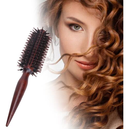 Portable Hair Brush Comb Round Anti-static Curly Brush Natural Bristle Wood Handle Hair Styling Comb Hairdress Brosse Cheveux