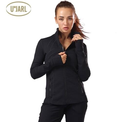 UxJARL Sport Jacket For Women Long Sleeve Stand Collar Thumbhole Zipper Fitness Top Yoga Coat Workout Sweatshirts Quick Dry