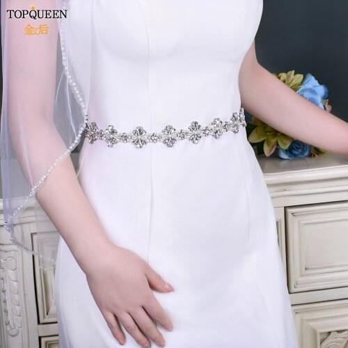 TOPQUEEN S469 Flower Shaped Crystal Diamond Wedding Belt Shiny Belt Fairy-tale Style Wedding Accessories Jeweled Belts for Women