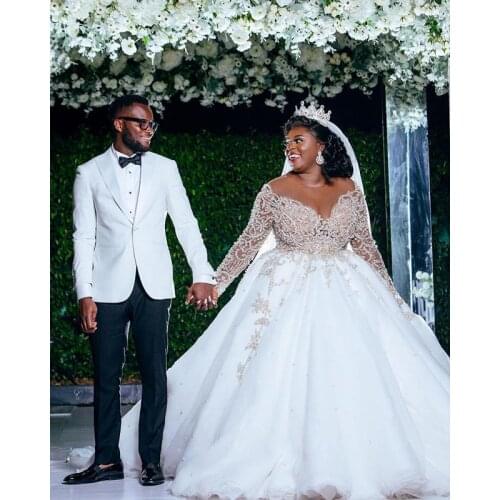 South African Beaded Crystal Mermaid Backless Wedding Dress Illusion Long Sleeve Church Garden Bride Bridal Gown Custom Made Plu