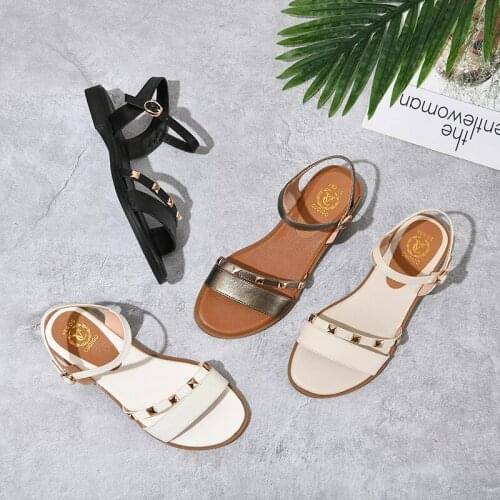 SKLFGXZY New Summer Style Women Fashion Leather Sandals The Rivet Womens Shoes Real Cowhide Cool Sandals Size 34-43