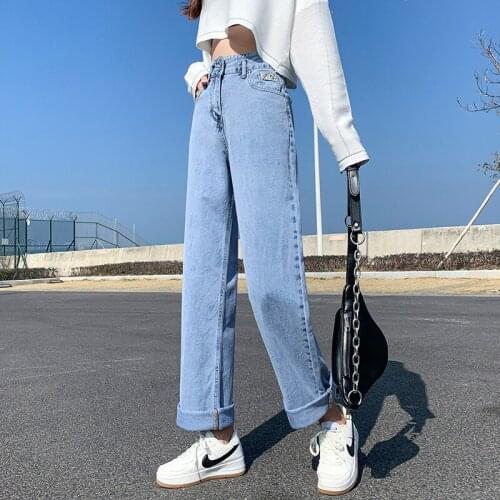 Women Solid Denim Wide Leg Casual Versatile Fashion Ladie Denim long Pants Vintage High Waist Jeans Harem temperament trousers