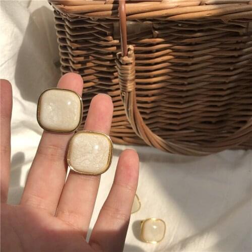 New Vintage Earrings for Women Gold Frame Geometric Square Stud Earring Metal Resin Earring Fashion Jewelry Trend