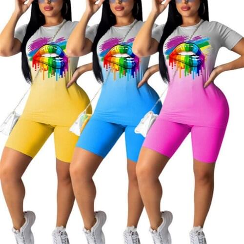 Tie Dye Two Piece Set Women Summer Short Sleeve T-shirts +Shorts Set Casual Biker Sports Tracksuits 2 Piece Set Female