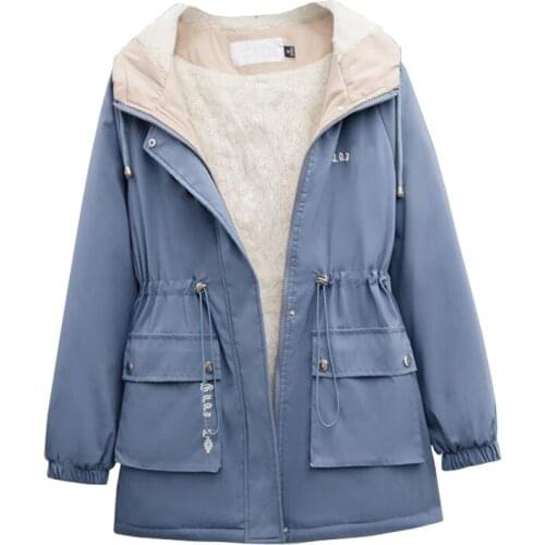 SURUFENG 2021 Autumn Winter Cashmere Coat Women Loose Snow Outwear Medium-long Zipper-Up Basic Jacket Thick Hooded Warm Parkas