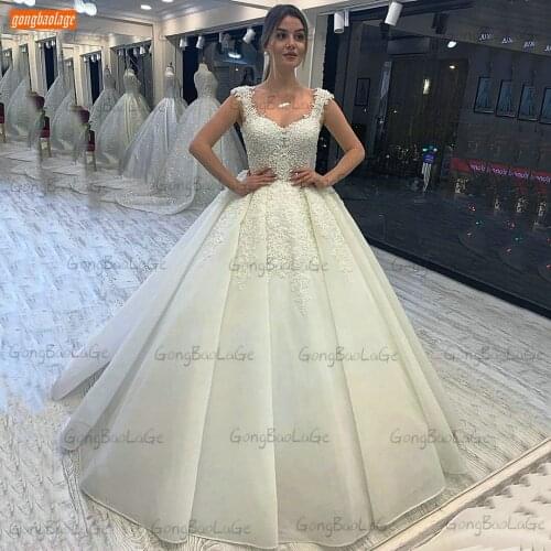 Elegant Organza White Wedding Gowns Custom Made 2021 Vestido De Noiva Lace Up Appliqus Ivory Bridal Dresses Princess Trouwjurk