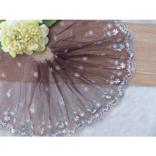 15Yards Coffee Mesh Tulle Fabric DIY Decorative Soft Embroidered Lace Trim Clothing Sewing Applique Fabric 18cm Wide