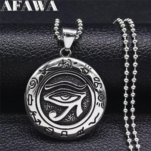 2021 Egyptian Rune Eyes Stainless Steel Long Chain Necklaces for Men Silver Color Round Jewelry colgante hombre NZZ184S02
