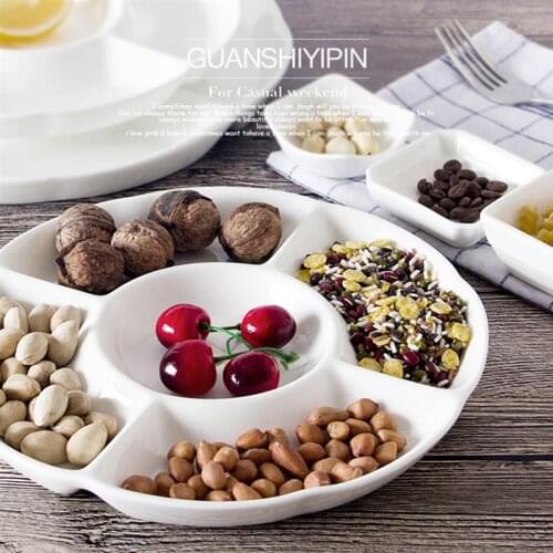 9 Inch 5-Compartment Melamine Food Storage Tray Dried Fruit Snack Plate Appetizer Serving Platter for Candy Pastry Nuts