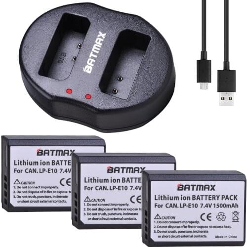 Batmax 3x1500mAh LP-E10 LPE10 LP E10 Battery+USB Dual Charger for Canon EOS 1100D 1200D 1300D Rebel T3 Kiss X50 LC-E10