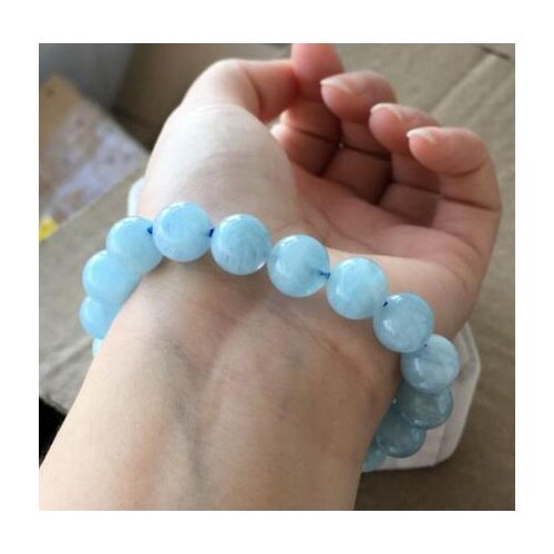 Free shipping 10-10.6mm Genuine Natural BlueAquamarine Stretch Round Beads Bracelet AAA