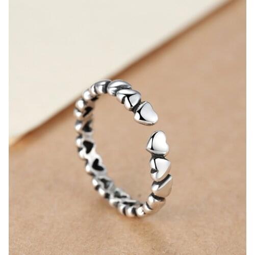 Bohemian Vintage Silver Color Heart Rings For Women Gift Adjustable Antique Rings Engagement Wedding Jewelry Anillos