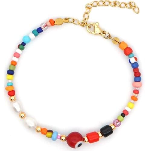 GO2BOHO Boho Summer Bracelet Colorful Evil Eye Bracelets Jewellery Rainbow Seed Beads Beach Jewelry Wholesale For Girls Gift