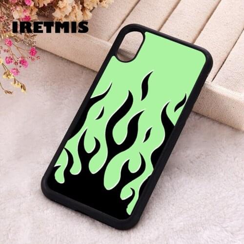 Iretmis 5 5S SE 2020 phone cover cases for iphone 6 6S 7 8 Plus X Xs Max XR 11 12 MINI Pro Soft Silicone TPU green flame