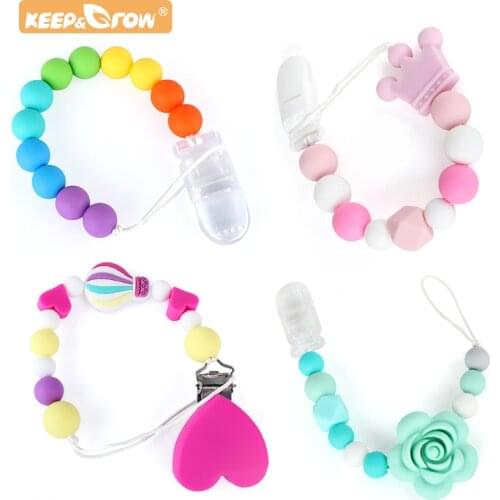 Baby Handmade Pacifier Clips Holder Chain Silicone Pacifier Chains DIY Baby Teething Necklace Toys Cartoon Teether Clip Beads