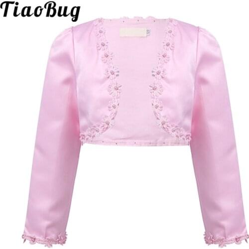 Girls Open Front Cardigan Flower Beads Cape Kids Boleros Pageant Wedding Long Sleeve Jacket Flower Girls Dress Cover Ups Wrap