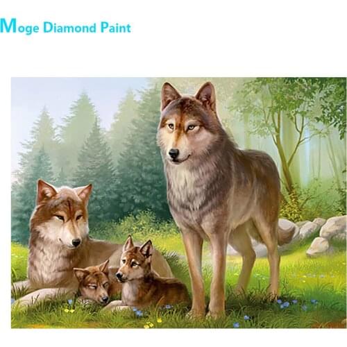 Grassland Forest Wolf Family Diamond Painting Animal Round Full Drill Nouveaute DIY Mosaic Embroidery 5D Cross Stitch Home Decor