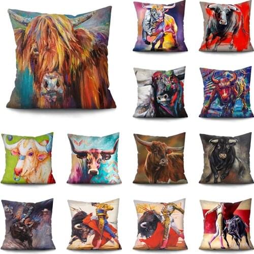 Spanish Bullfight Cushion Cover Super Soft Short Plush Cushion Cover Home Decoration Pillowcase Car Sofa Home Decor Pillow Case