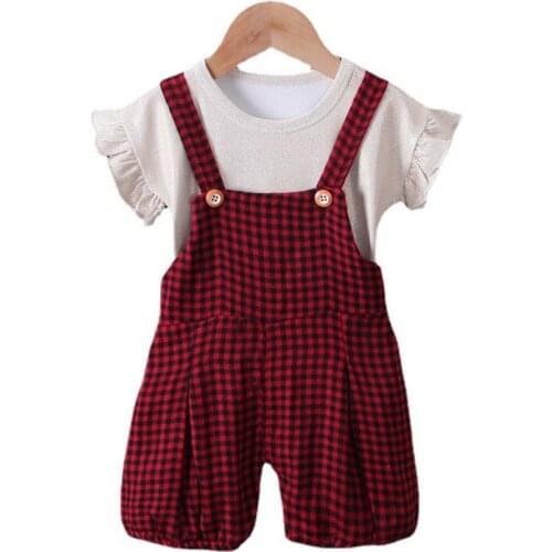 New Girls Clothing Summer Baby Clothes Children Fashion Cotton T-Shirt Overalls 2Pcs/Sets Toddler Casual Costume Kids Tracksuits