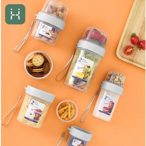 Kitchen Food Storage Containers Transparent Plastic Double-Deck Separable Fruit Nuts Snacks Salad Portable Fresh Keeping Boxes
