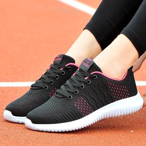 Women Casual Fashion Flat Shoes Breathable Walking Mesh Lace Up Sneakers 2020 Pink Black White Cinderella Shoes for Women