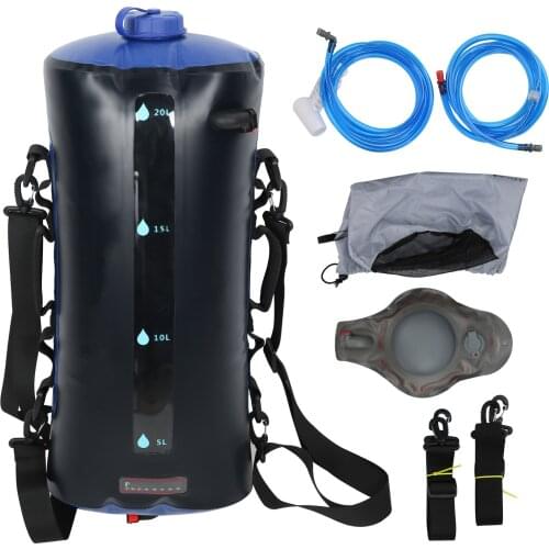 20L Outdoors Shower Water Bag with Pressure Foot Pump and Shower Nozzle for Hiking Camping Heating Shower Bag Camping Equipment