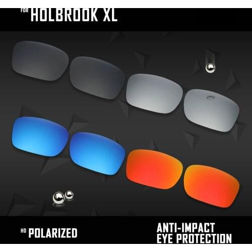 OOWLIT 4 Pairs Polarized Sunglasses Replacement Lenses for Oakley Holbrook XL OO9417-Black & Silver & Ice Blue & Fire Red