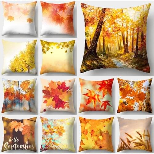 WZH Autumn leaves Cushion Cover 45x45cm Polyester Decorative Pillow Cover Sofa Bed Pillow Case