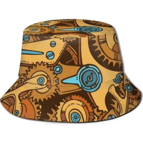 CINESSD Bucket Hat Bob Caps Hip Hop Gorros Sketch Cogwheel Gears Mechanisms Industrial Panama Cap Beach Sun Fishing Hat
