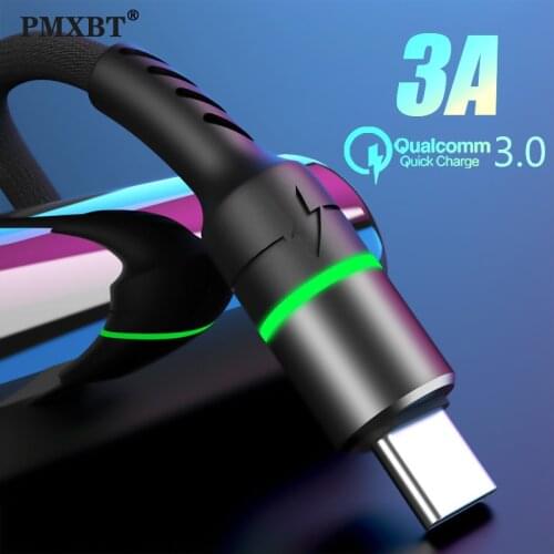 PMXBT LED 3A USB Type C Cable Fast Charging Wire For Samsung S9 S8 Xiaomi Redmi Data Cable Mobile Phone USB Type-C Charger Cable
