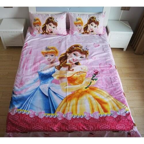 Pink Princess Bed Linens 3 pieces Polyester 300TC Bedding for Kids Bedroom Single Twin Size Sheet Pillow Case Girls Home 3D New