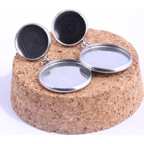 Reidgaller 20pcs 12mm 18mm stud earring cabochon base settings stainless steel diy jewelry making supplies