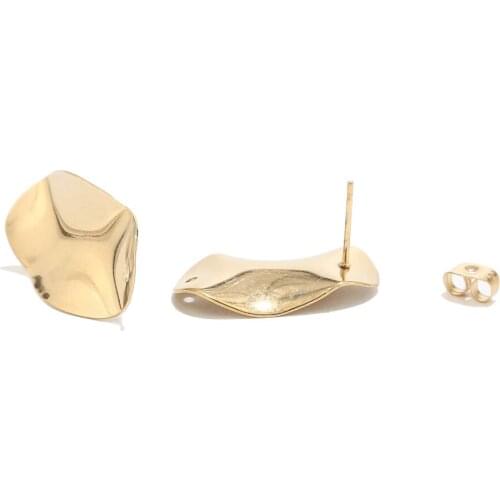 10pcs 25*15mm Rhombus Brass Post Stud Earrings Real Gold Plated for Dangle Earring Jewelry Making