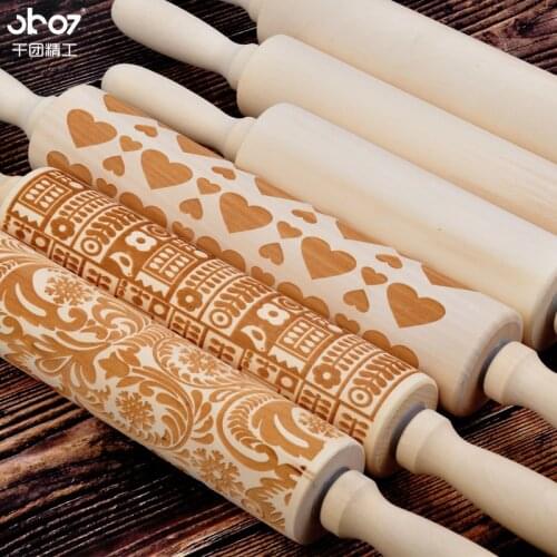 Snow Flower Wooden Rolling Pin FlourEmbossed 3D Bar Cooking Baking Cookies Biscuit