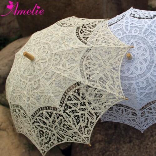 10pcs/Lot Victorian Beige And White Wedding Umbrella Battenburg Bridal Lace Parasol