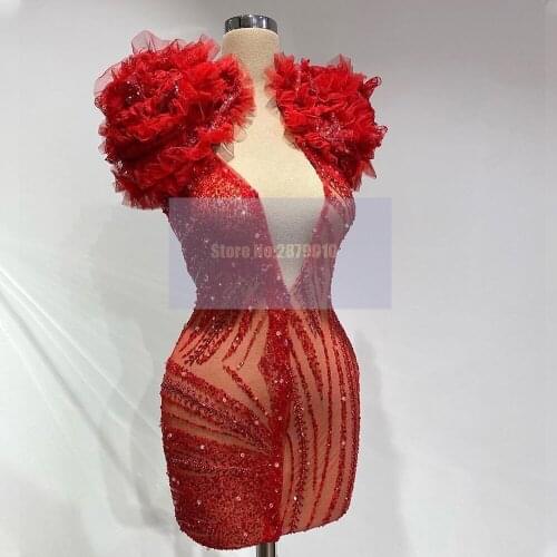 Illusion Red Homecoming Dress Vintage Mermaid Short-Length Cocktail Dress Beaded Sequined Mini Dress Party Club Dress 2020 Dubai