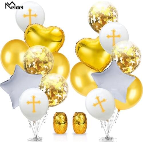 Happy Easter God Bless Cross Latex Balloons Star Foil Balloon Baptism Forked Holy Communion Party Christening Easter Decorations