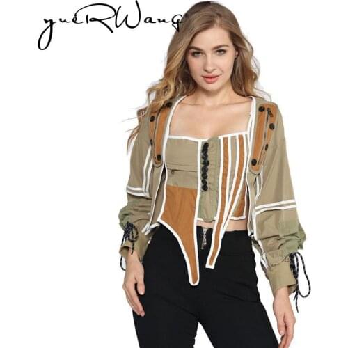 YuerWang Women Coat Jackets Drawstring Bandage Irregular Vintage Coats Women Square Collar Spring Coat Loose Plus Women Jacket