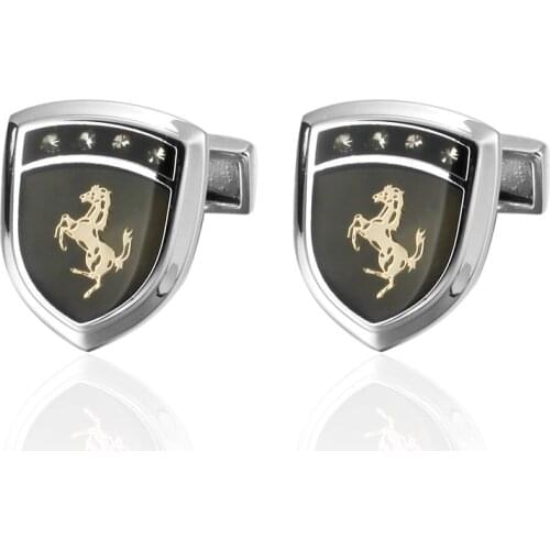 HYX Jewelry Golden Shield horse metal Brand Cuff Buttons French Shirt Cufflinks For Mens Fashion Cuff Links