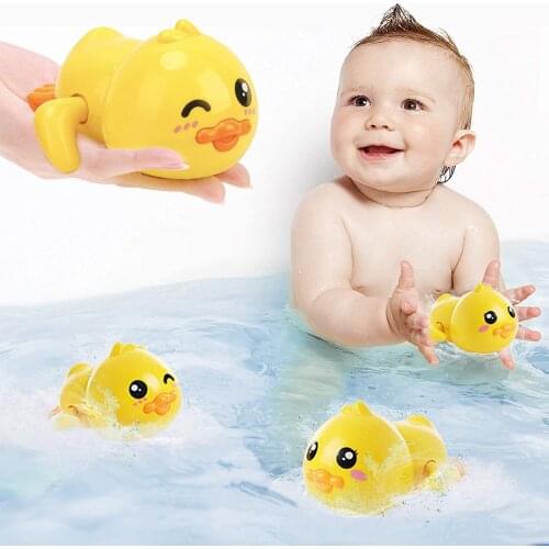 Children Bath Water Playing Toys Chain Rowing Boat Swim Floating Cartoon Duck Infant Baby Early Education Bathroom Beach Gifts