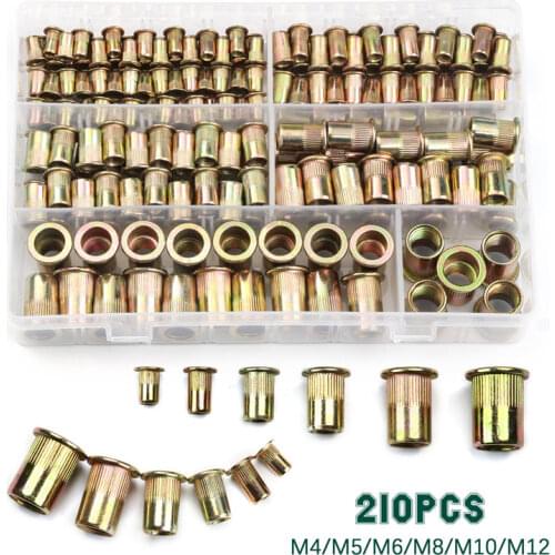 210/165/100PCS Carbon steel Rivet Nuts M4 M5 M6 M8 M10 M12 Flat Head Rivet Nuts Set Nuts Insert Reveting Multi Size Collocation
